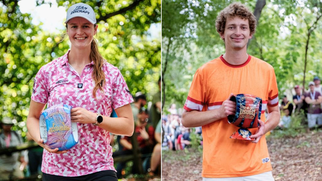 USDGC 2026 と Throw Pink の優勝者、Holyn Handley（左）と Calvin Heimburg（右）